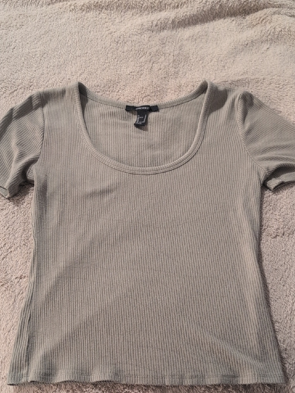 Forever 21 Ribbed Scoop Neck Tee - Olive Green